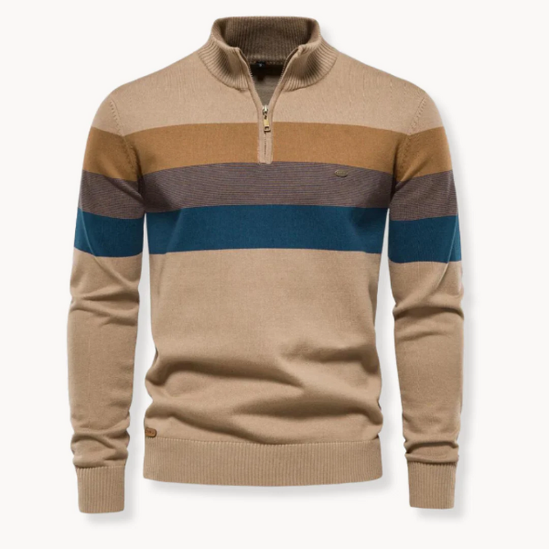 Slim Fit Wool Blend Striped Quarter-Zip Jumper