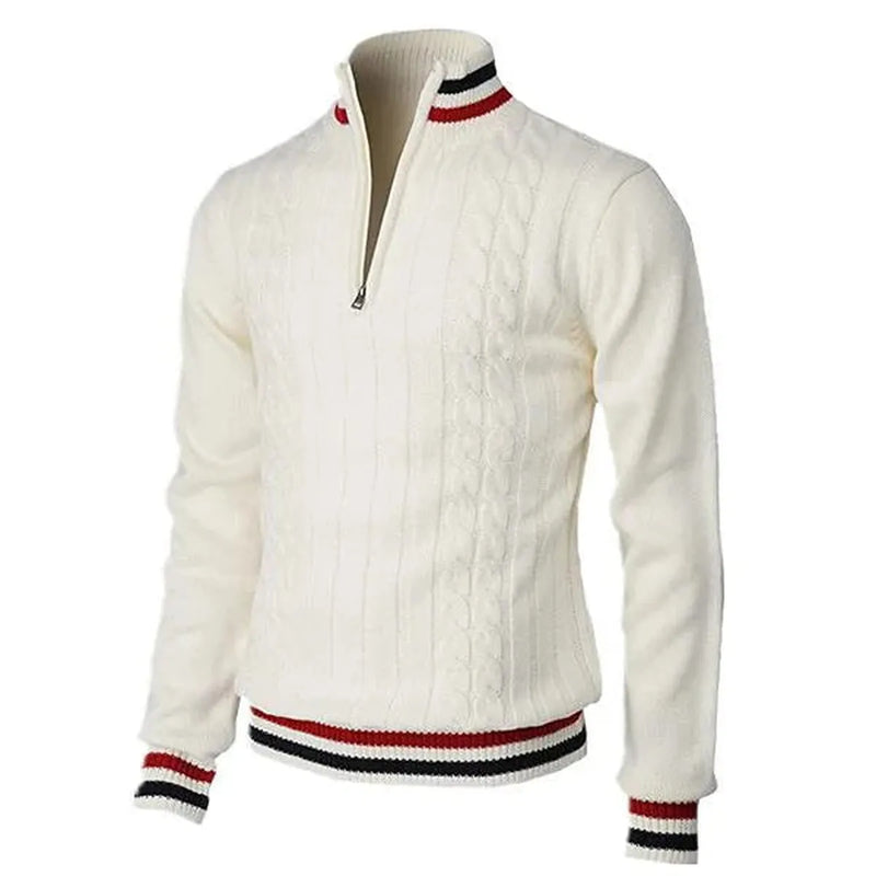 Slim-Fit Wool Knit Zip Neck Jumper