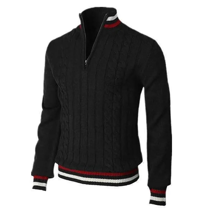 Slim-Fit Wool Knit Zip Neck Jumper
