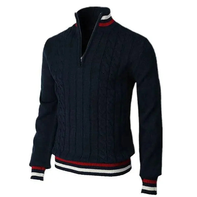 Slim-Fit Wool Knit Zip Neck Jumper