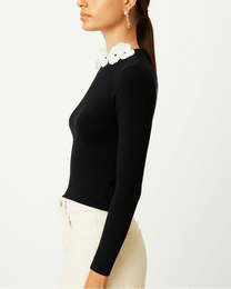 Solid Long Sleeve Floral Knit Top