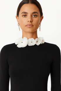 Solid Long Sleeve Floral Knit Top