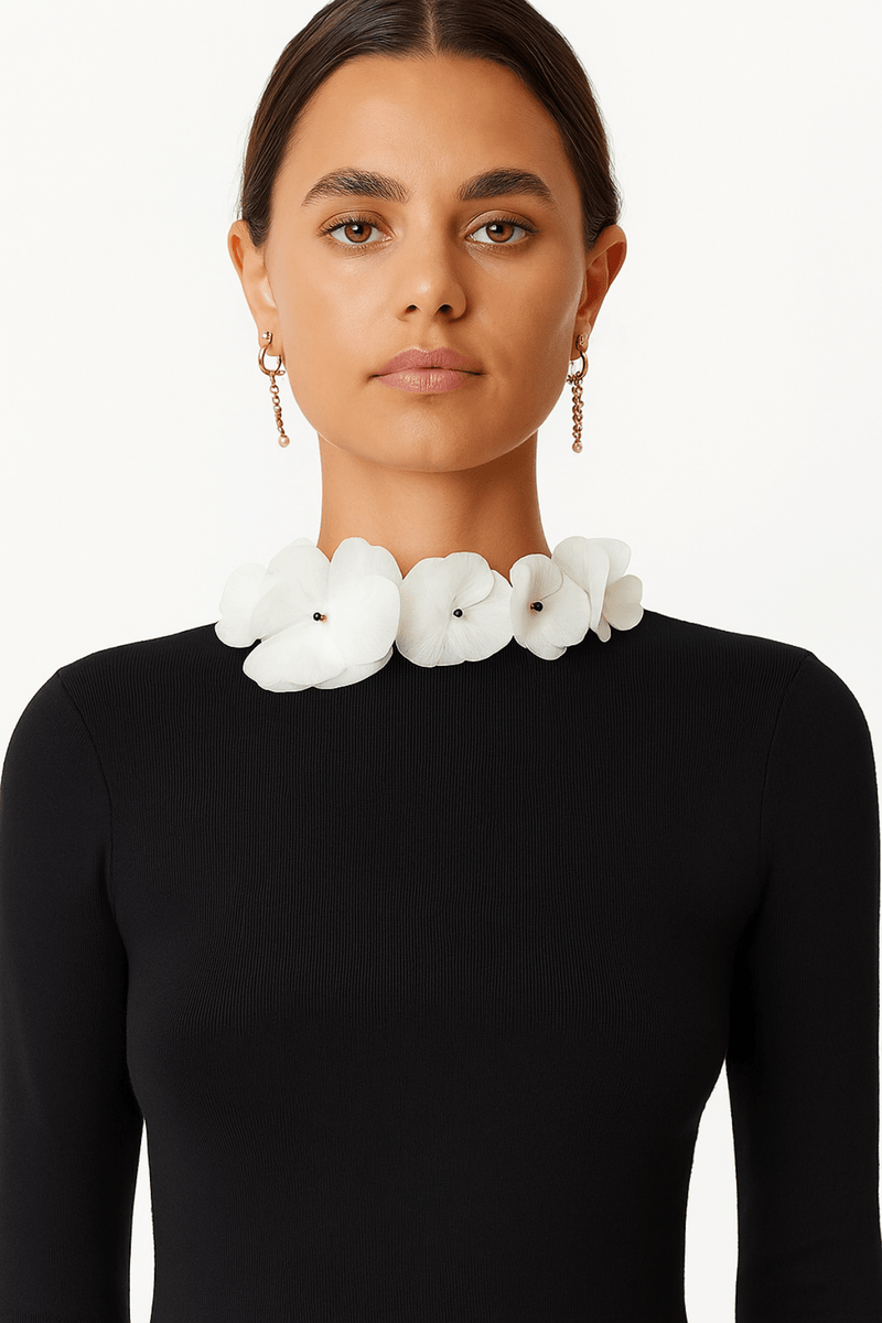 Solid Long Sleeve Floral Knit Top