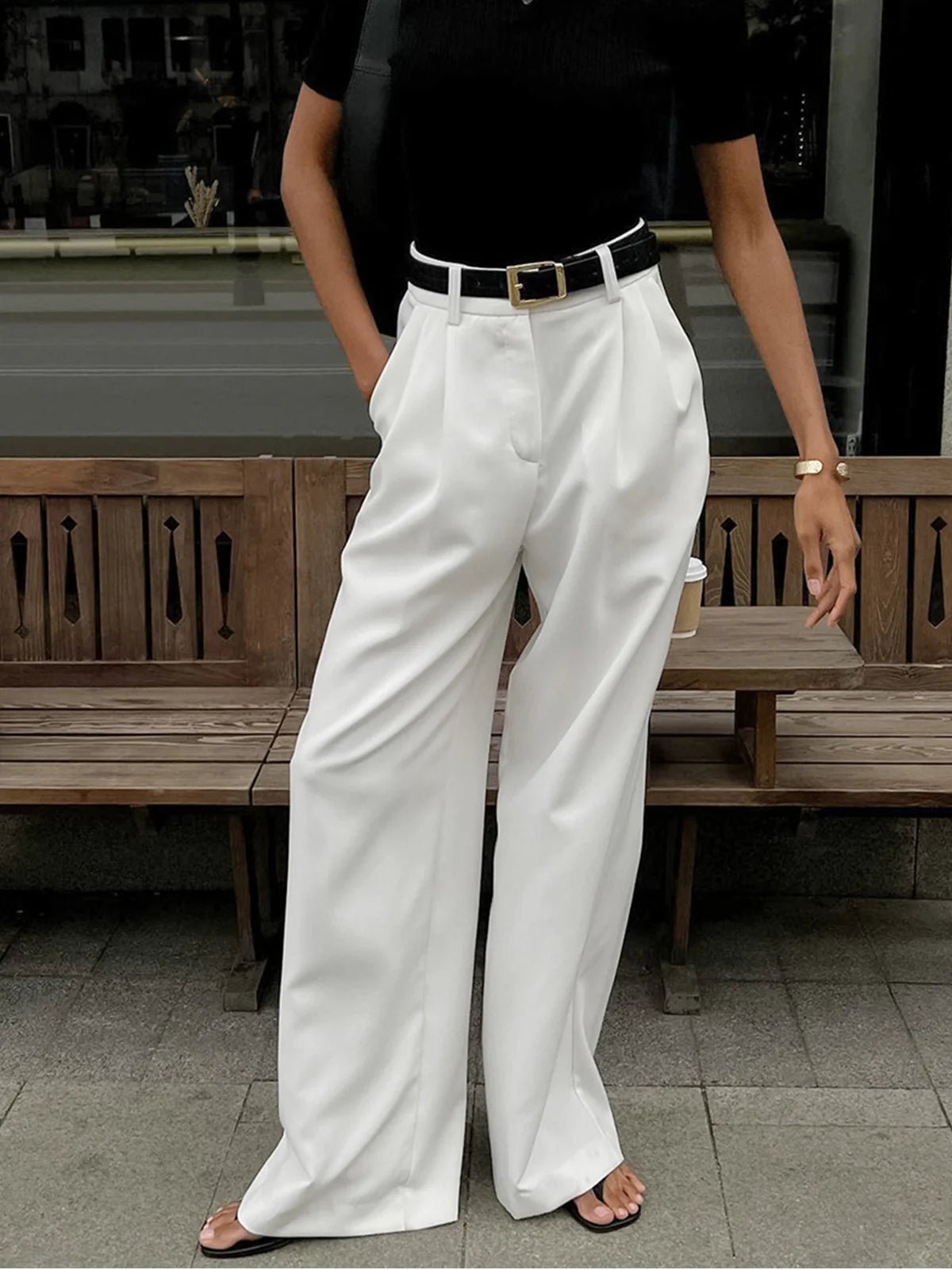 Solid Wide-Leg Trousers