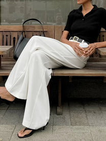 Solid Wide-Leg Trousers