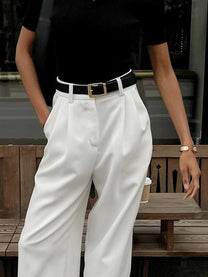 Solid Wide-Leg Trousers
