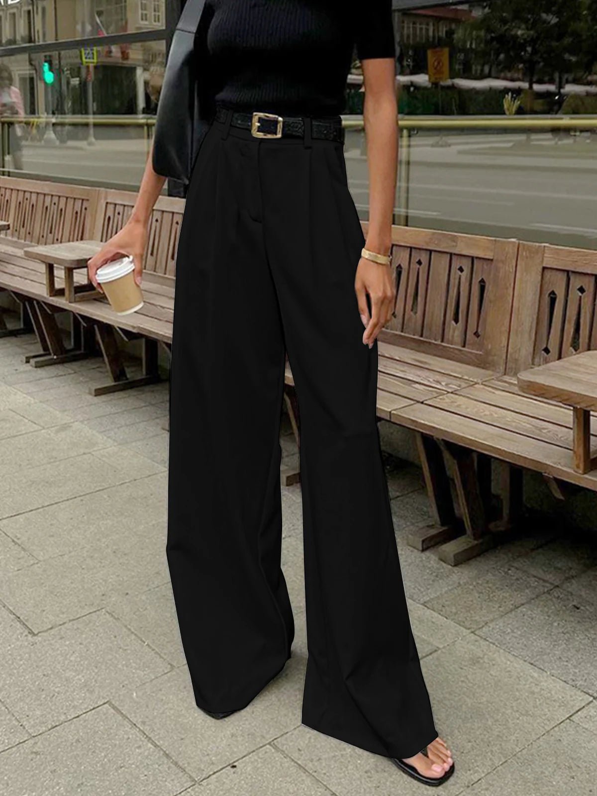 Solid Wide-Leg Trousers