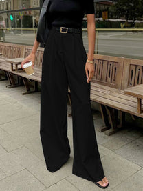Solid Wide-Leg Trousers