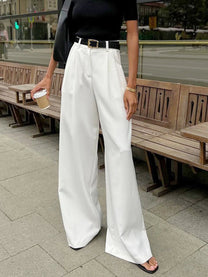 Solid Wide-Leg Trousers