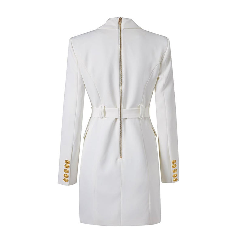 Sophisticated Women&#39;s Blazer Dress With Waist Belt And Button Detailing