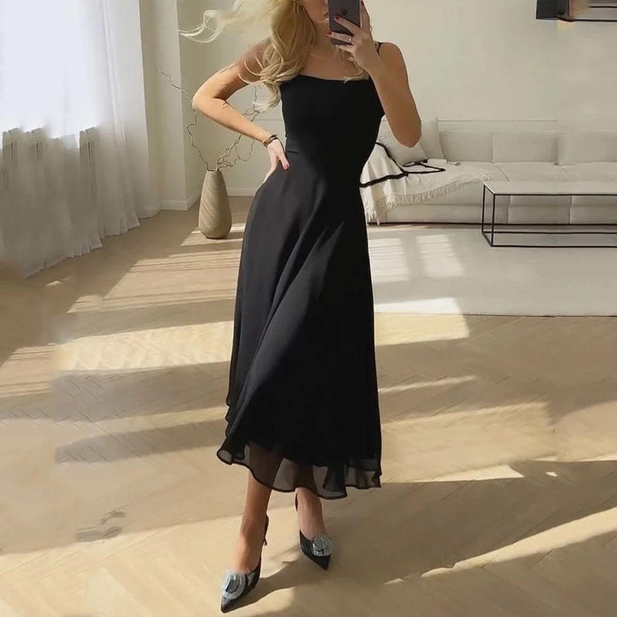 Square Neck Sleeveless A-Line Midi Dress