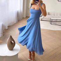 Square Neck Sleeveless A-Line Midi Dress