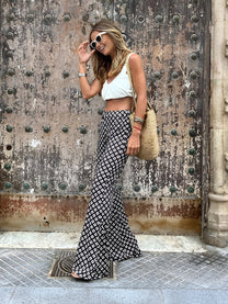 Square Pattern Flare Pants