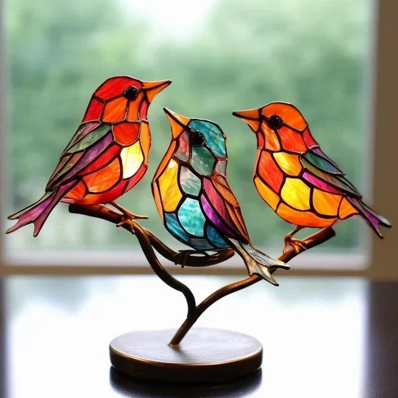 Stained Glass Bird Sculptures Set