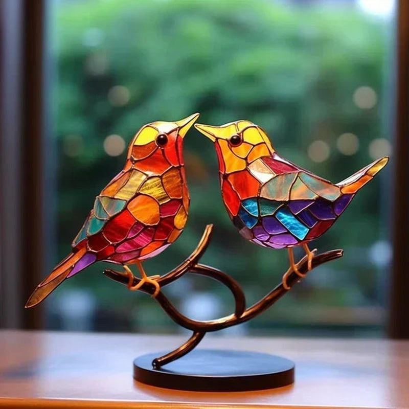 Stained Glass Bird Sculptures Set