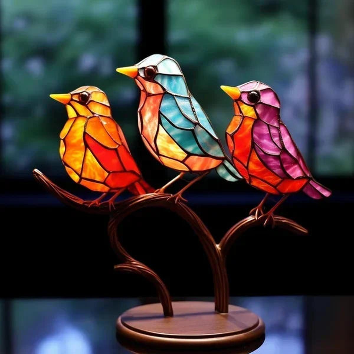 Stained Glass Bird Sculptures Set