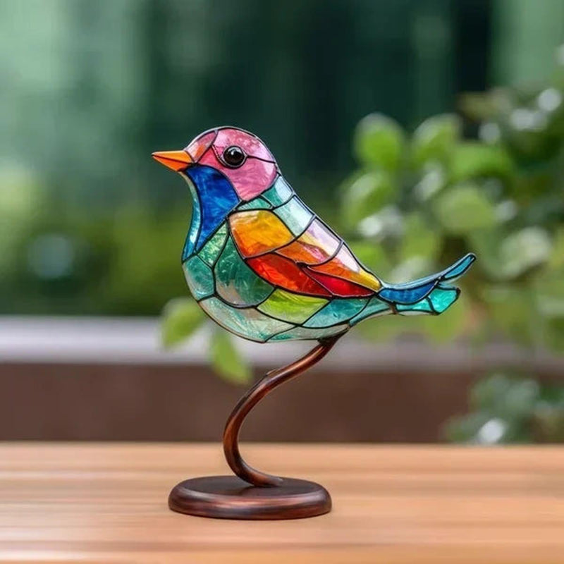 Stained Glass Bird Sculptures Set