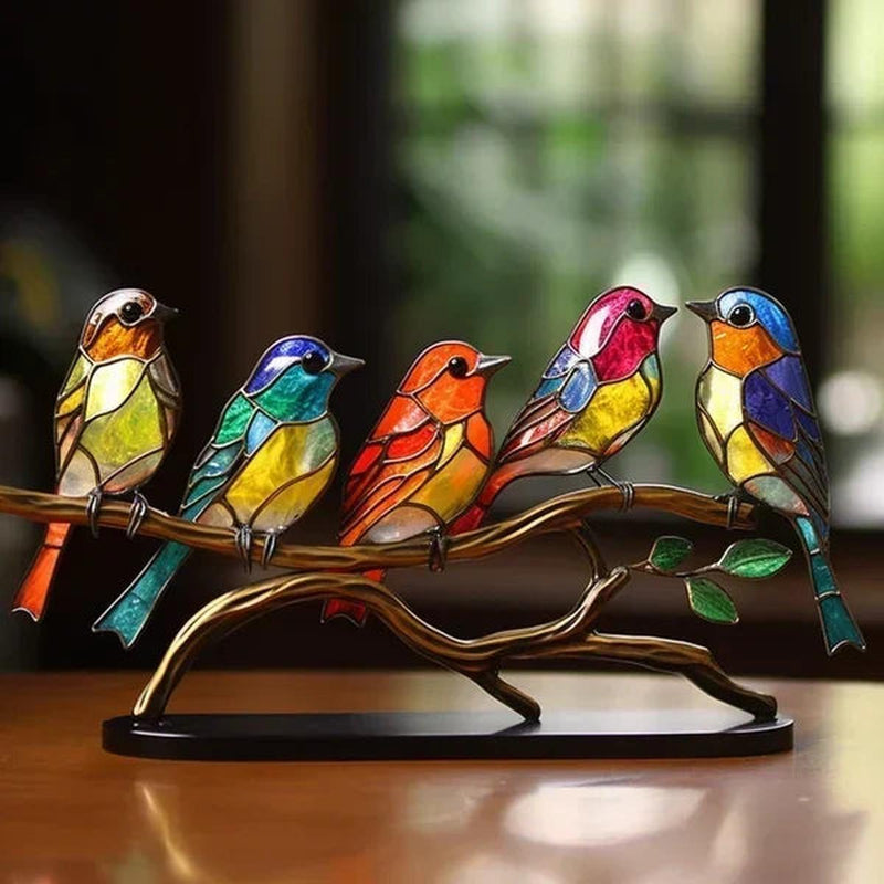 Stained Glass Bird Sculptures Set
