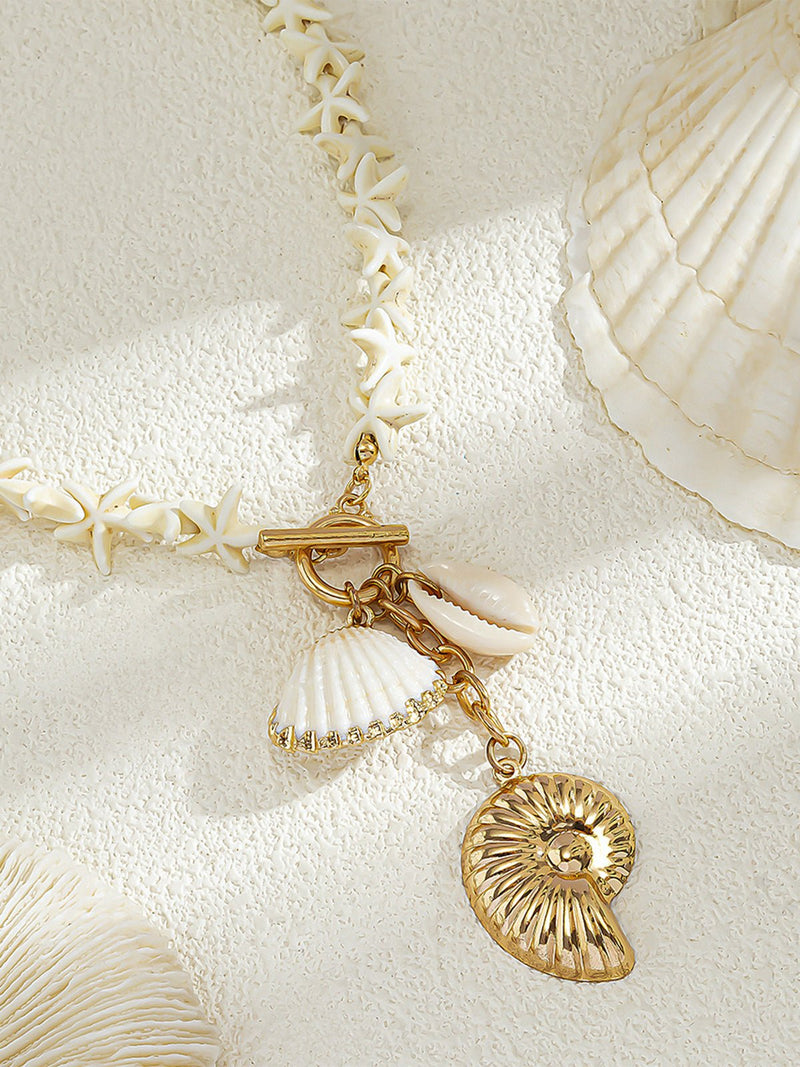 Starfish &amp; Shell Pendant Beaded Necklace