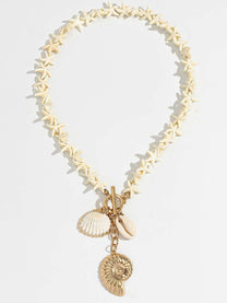 Starfish &amp; Shell Pendant Beaded Necklace