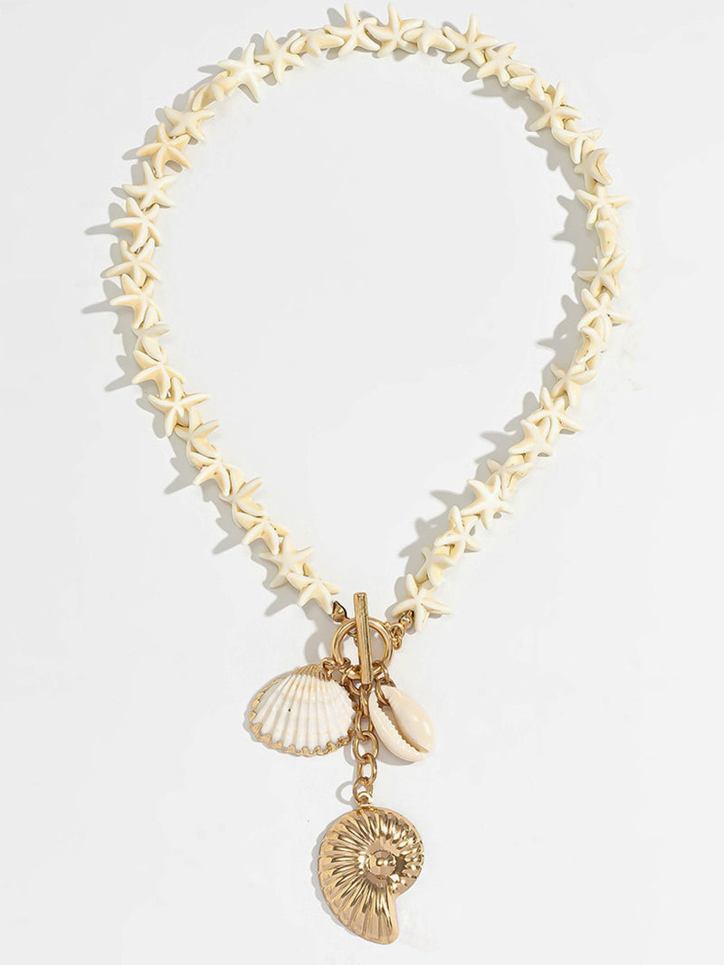 Starfish &amp; Shell Pendant Beaded Necklace