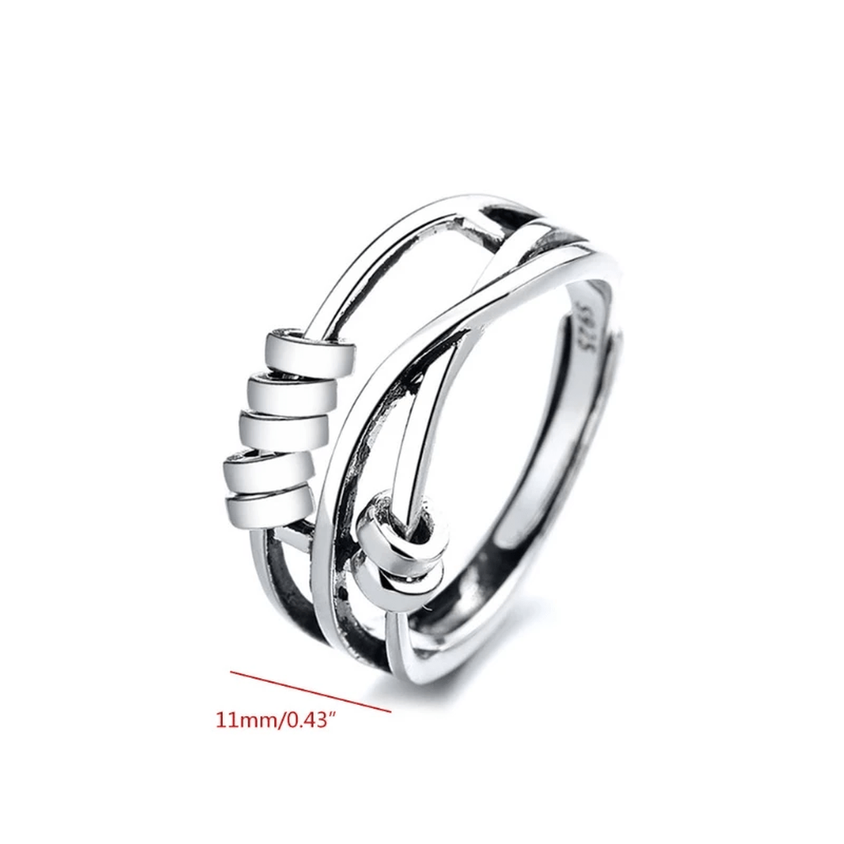 Sterling Silver Adjustable Anti-Anxiety Spinner Ring