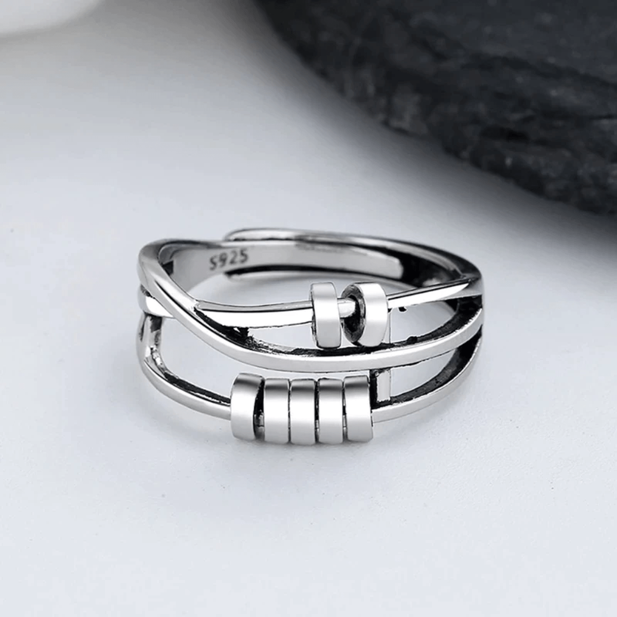 Sterling Silver Adjustable Anti-Anxiety Spinner Ring