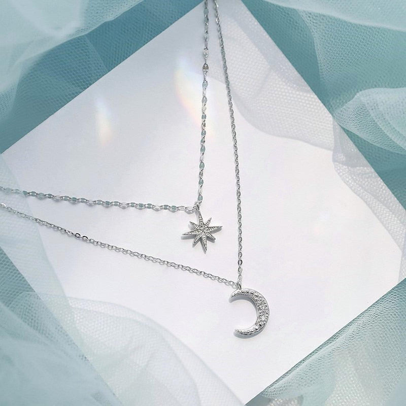 Sterling Silver Double Moon Necklace