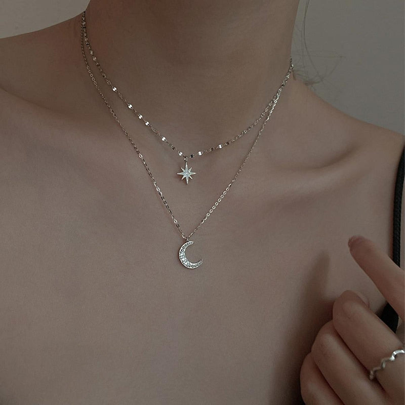 Sterling Silver Double Moon Necklace
