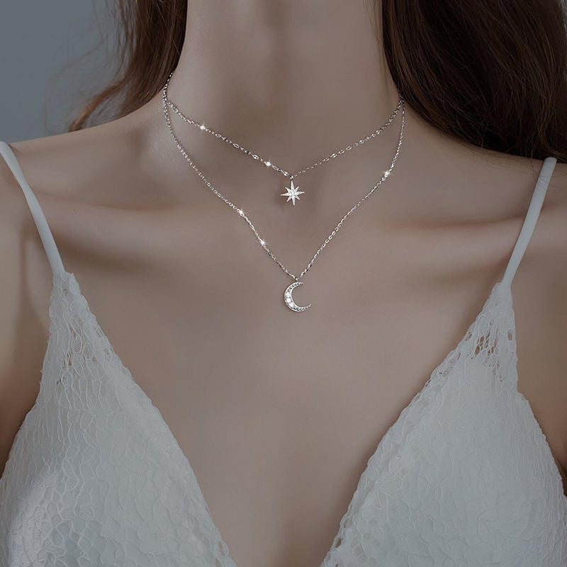 Sterling Silver Double Moon Necklace