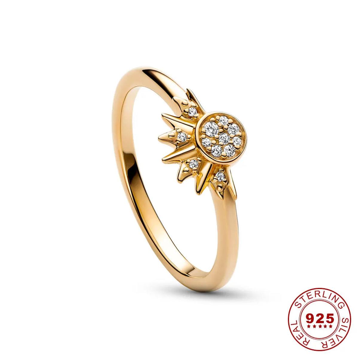 Sterling Silver Moon Sun Crystal Ring Set