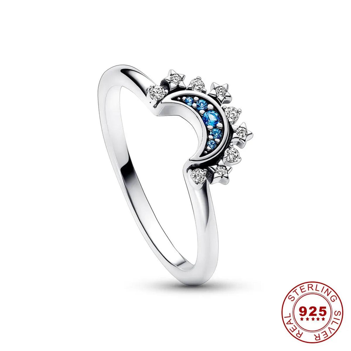 Sterling Silver Moon Sun Crystal Ring Set