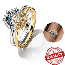 Sterling Silver Moon Sun Crystal Ring Set