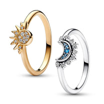 Sterling Silver Moon Sun Crystal Ring Set
