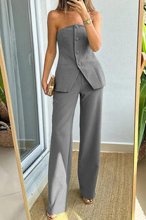 Strapless High-Waist Wide-Leg Trouser Suit