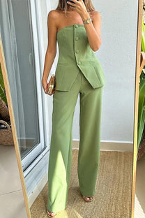 Strapless High-Waist Wide-Leg Trouser Suit