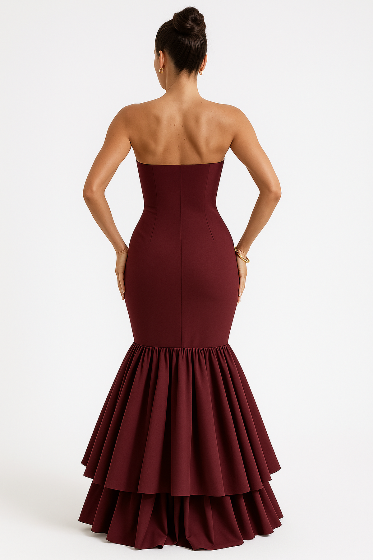 Strapless Ruffle Maxi Dress with High Slit