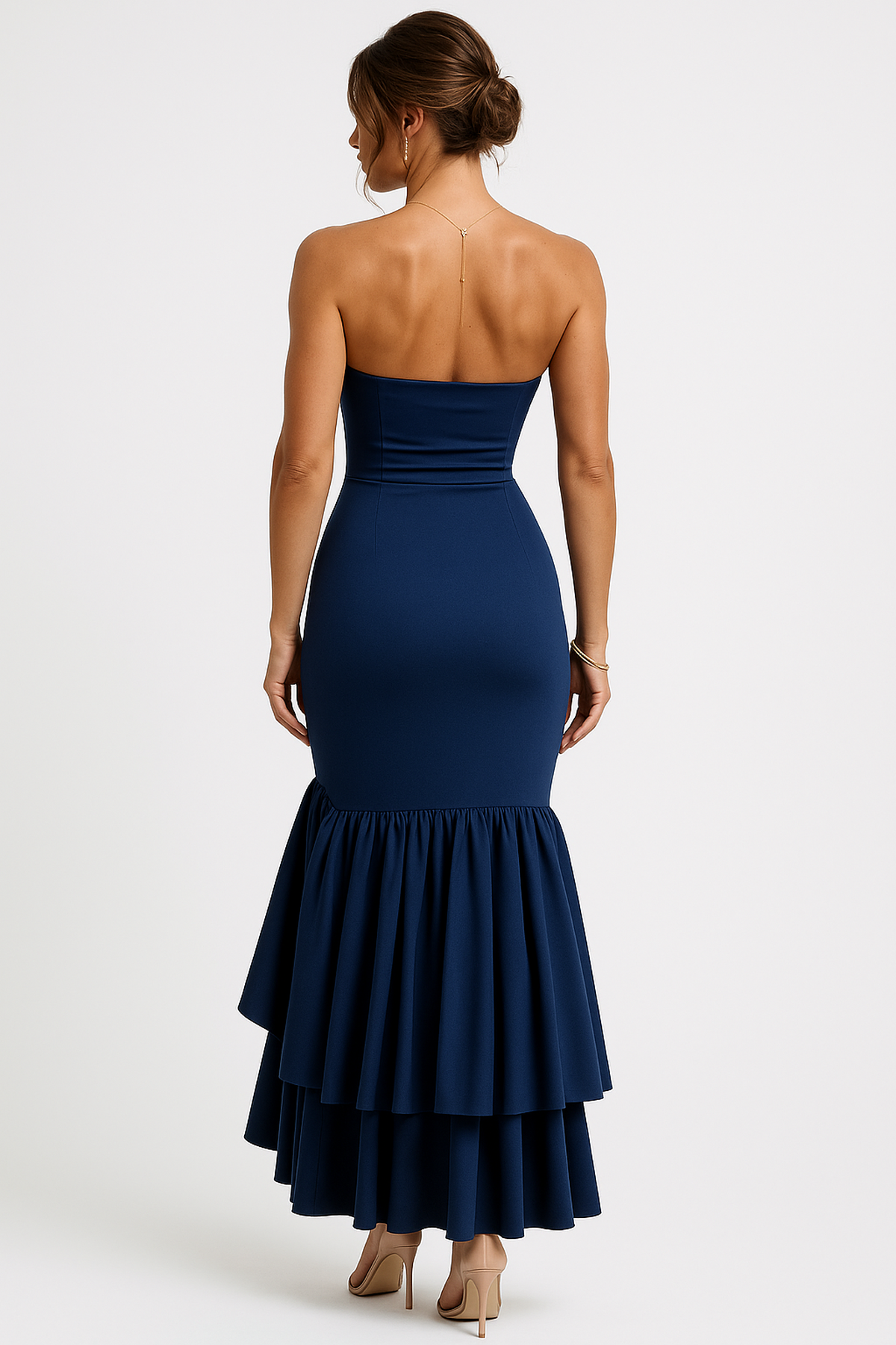 Strapless Ruffle Maxi Dress with High Slit