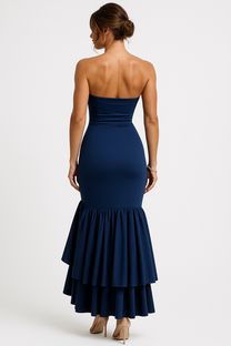 Strapless Ruffle Maxi Dress with High Slit