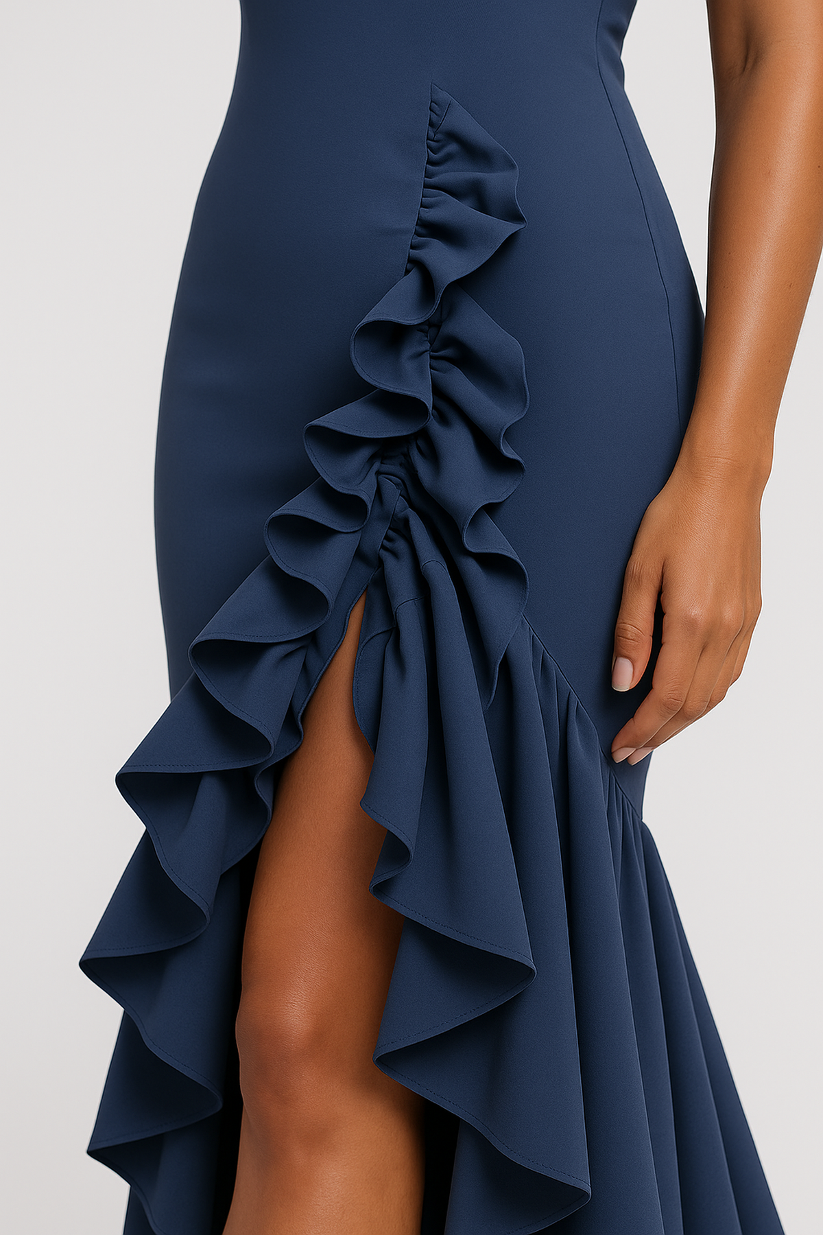 Strapless Ruffle Maxi Dress with High Slit