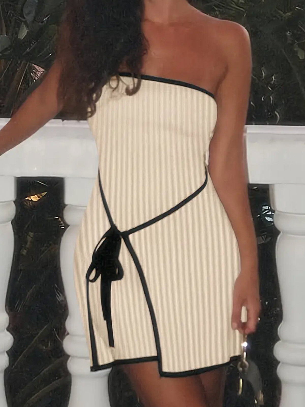 Strapless Tie Waist Fitted Mini Dress