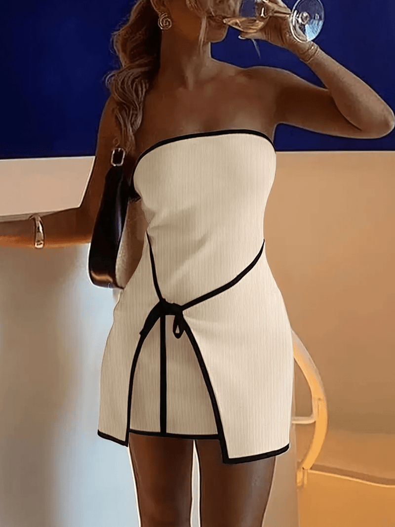 Strapless Tie Waist Fitted Mini Dress