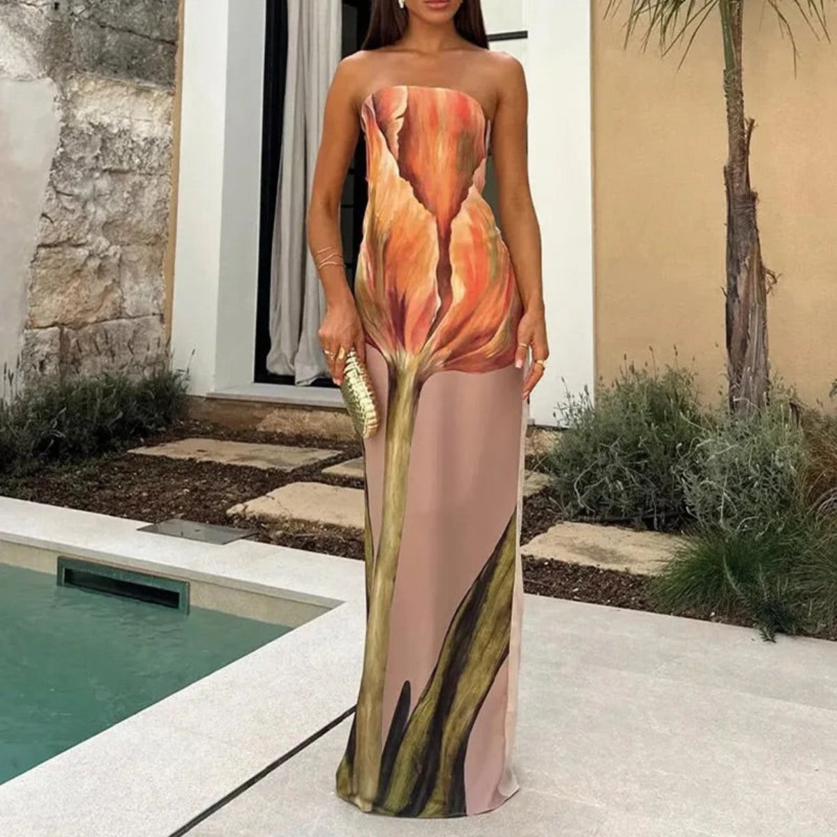 Strapless Zip Up Maxi Dress