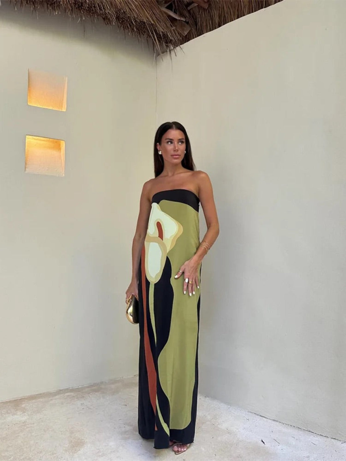 Strapless Zip Up Maxi Dress