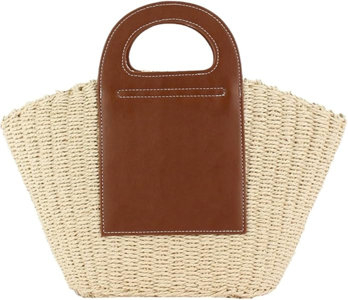 Straw Bag with Faux Leather Accents