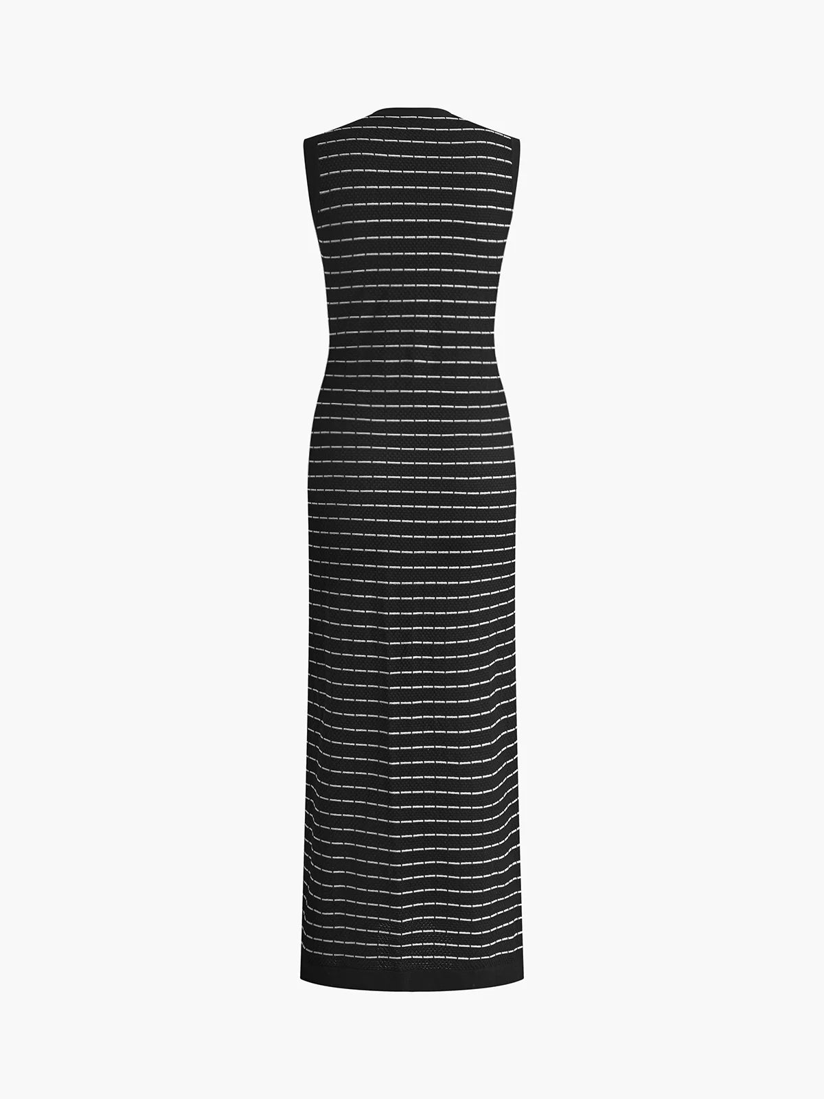 Striped Metal Button Long Knit Sweater Dress