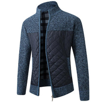 Striped Plaid Knitted Jacket With Stand Collar