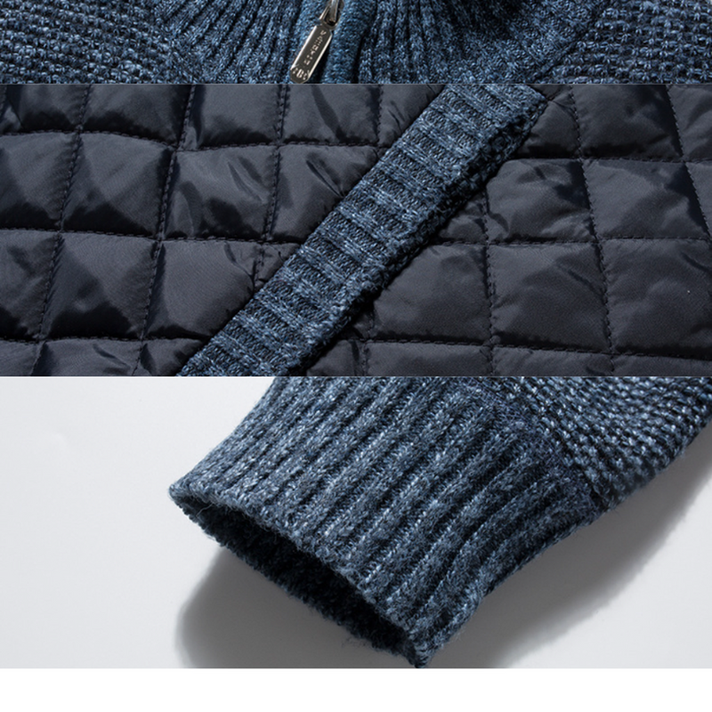 Striped Plaid Knitted Jacket With Stand Collar