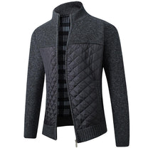 Striped Plaid Knitted Jacket With Stand Collar