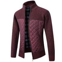 Striped Plaid Knitted Jacket With Stand Collar